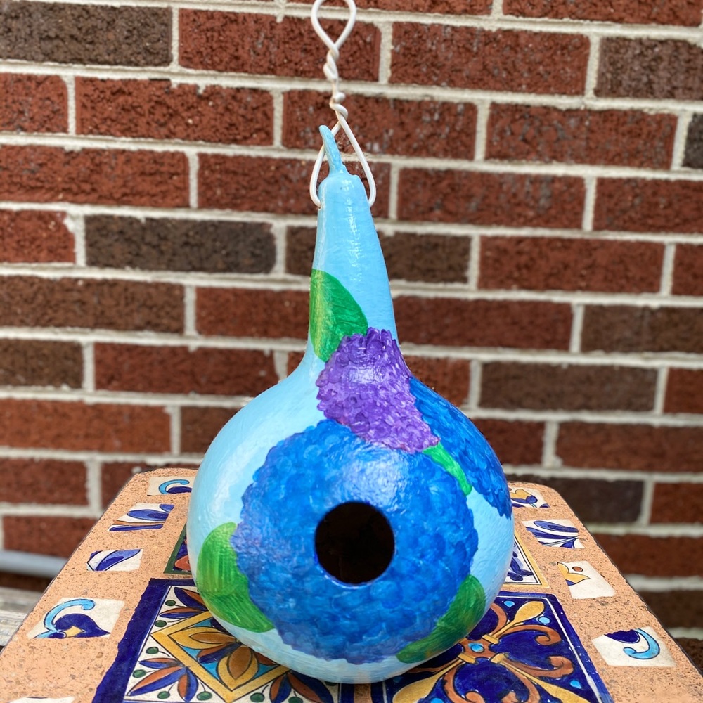 Hand painted Purple&Blue Hydrangea Gourd Birdhouse